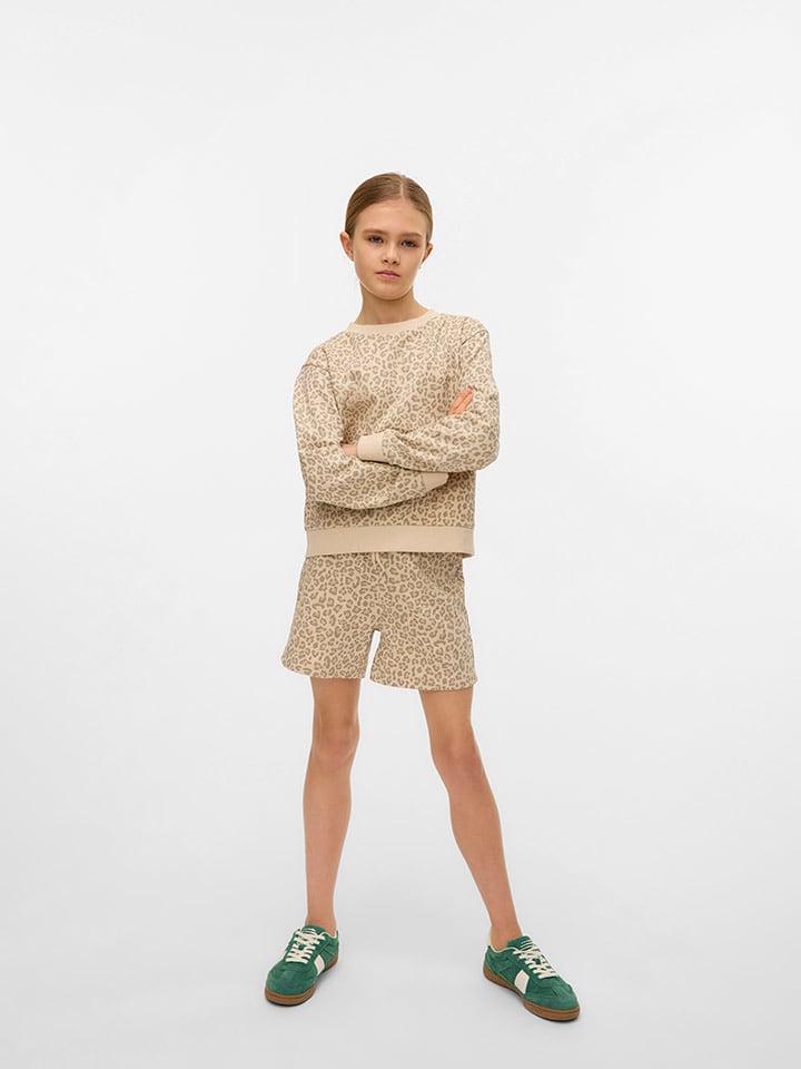Vero Moda Girl Bluza "Brenda Animal" w kolorze beżowym rozmiar: 134/140