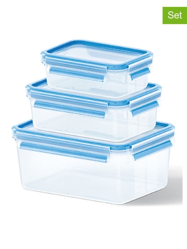 Emsa Pojemniki (3 szt.) "Clip & Close" w kolorze błękitnym na żywność rozmiar: onesize