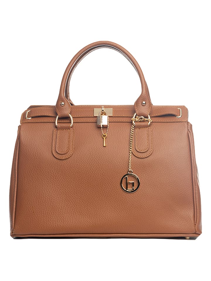 Lia Biassoni Skórzana torebka "Nure" w kolorze jasnobrązowym - 36 x 28 x 18 cm rozmiar: onesize