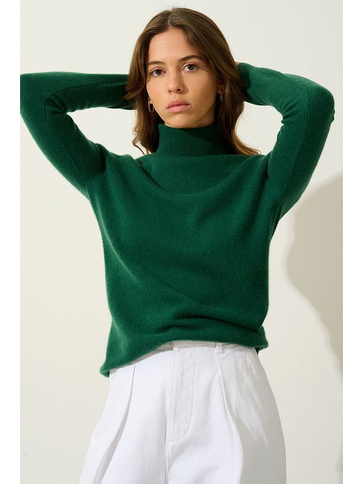 AUTHENTIC CASHMERE Kaszmirowy golf "Bise" w kolorze ciemnozielonym rozmiar: S