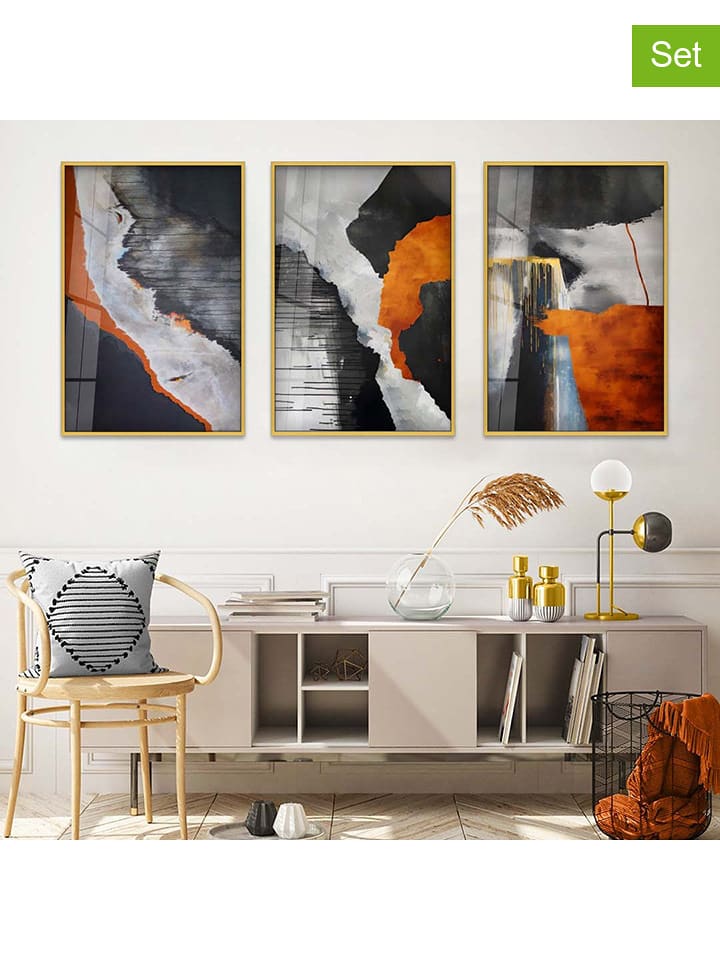 ABERTO DESIGN Druki (3 szt.) na szkle w ramce rozmiar: 30x40 cm