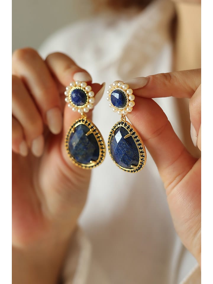 Pierres delicates Pozłacane kolczyki-wkrętki z lapis lazuli rozmiar: onesize