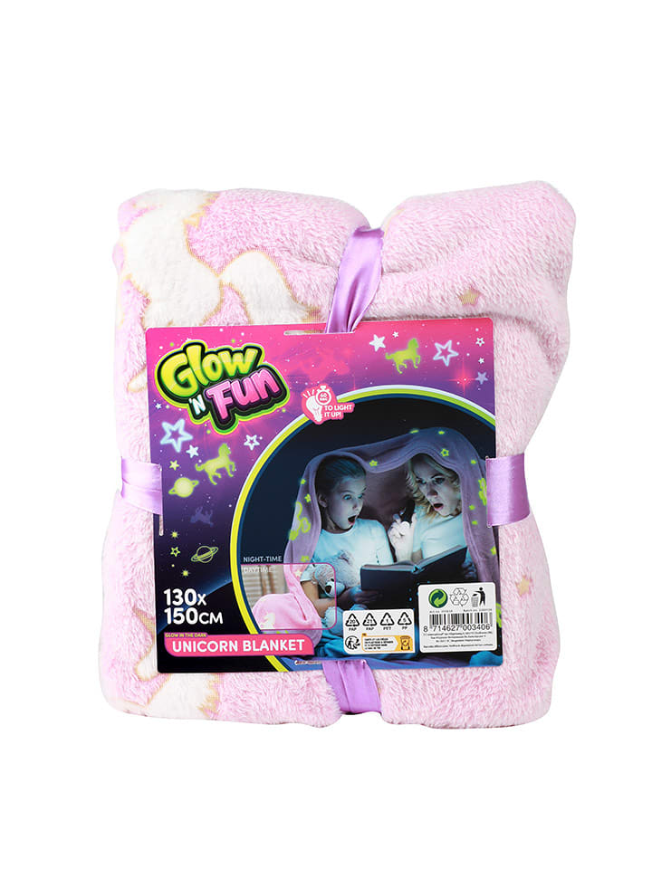 Toi-Toys Koc "Unicorn" w kolorze jasnoróżowym świecący w ciemności - 130 x 150 cm rozmiar: onesize