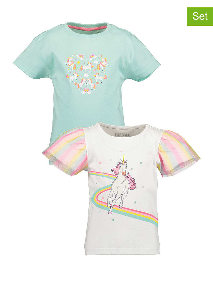 Blue Seven Koszulki (2 szt.) w kolorze biało-turkusowym ze wzorem rozmiar: 92