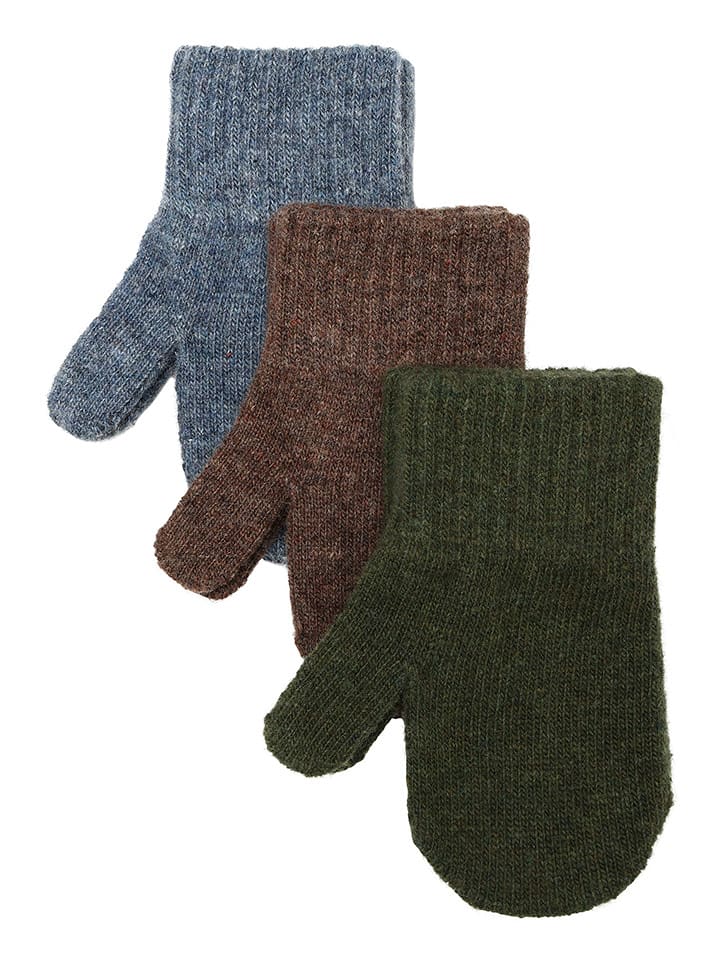 mikk-line Rękawiczki (3 pary) w kolorze szarym, jasnobrązowym i zielonym rozmiar: 98/104
