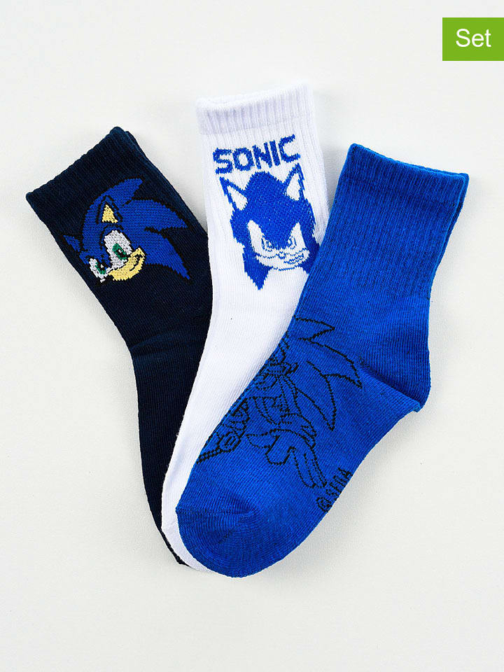 Sonic Skarpety (3 pary) "Sonic Modern" w kolorze białym, niebieskim i granatowym rozmiar: 23-26