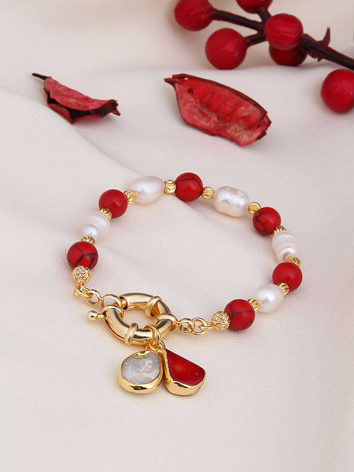 L'Atelier de Gaia Pozłacana bransoletka z koralami i perłami rozmiar: onesize