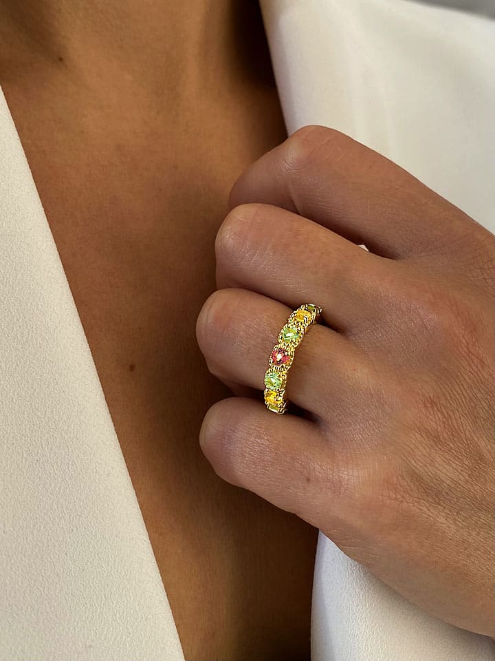 Les Petites Précieuses Pozłacany pierścionek z kwarcem rozmiar: 58