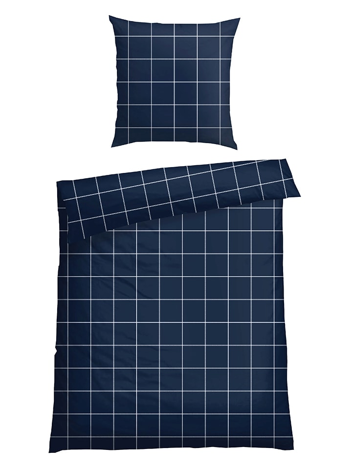 Schiesser Komplet pościeli satynowej "Josh" w kolorze granatowym rozmiar: 135x200 cm