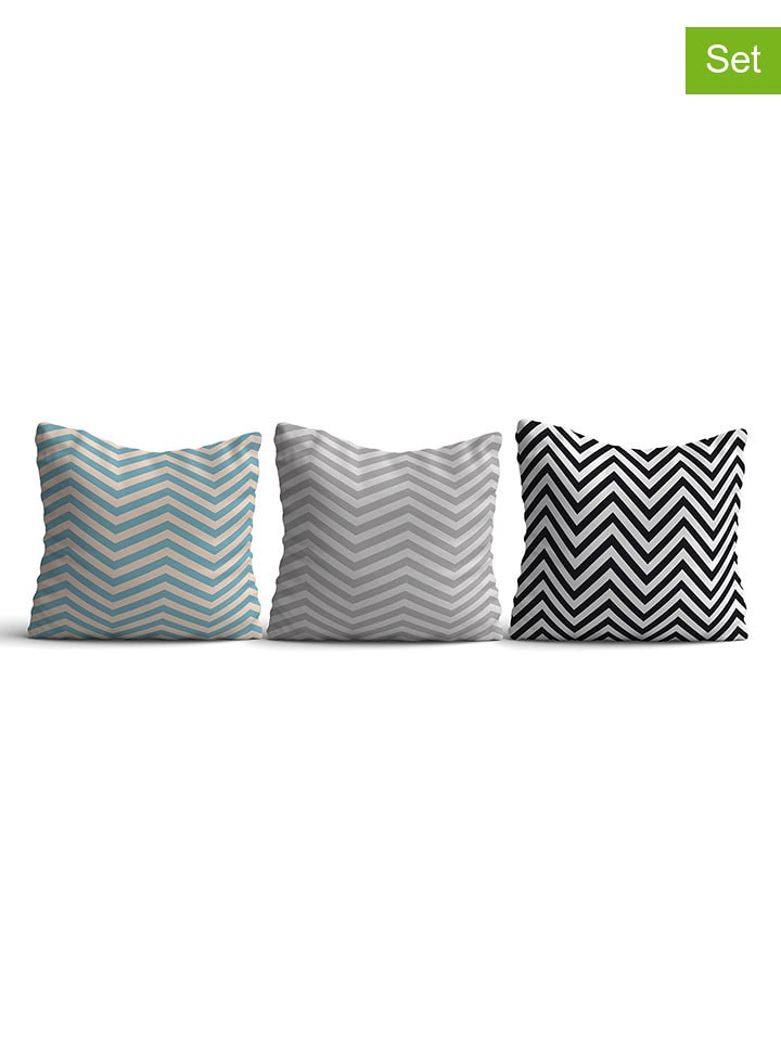 ABERTO DESIGN Poszewki (3 szt.) w kolorze niebiesko-szaro-czarnym na poduszki rozmiar: 43x43 cm