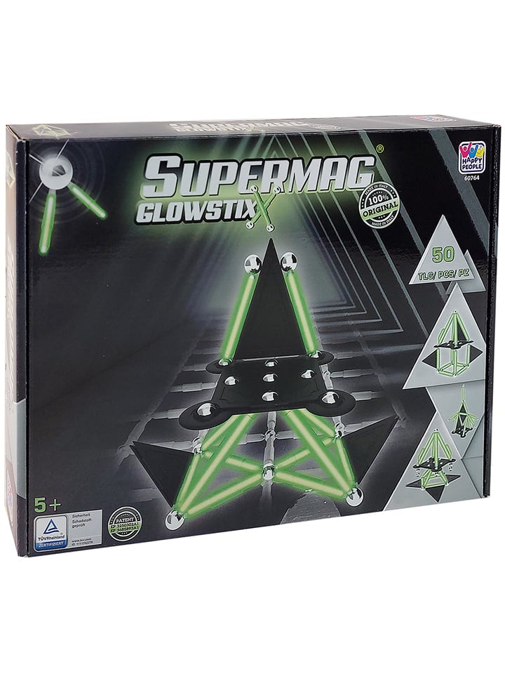 SUPERMAG 50-częściowy zestaw magnetyczny "Supermag Glowstix" - 5+ rozmiar: onesize
