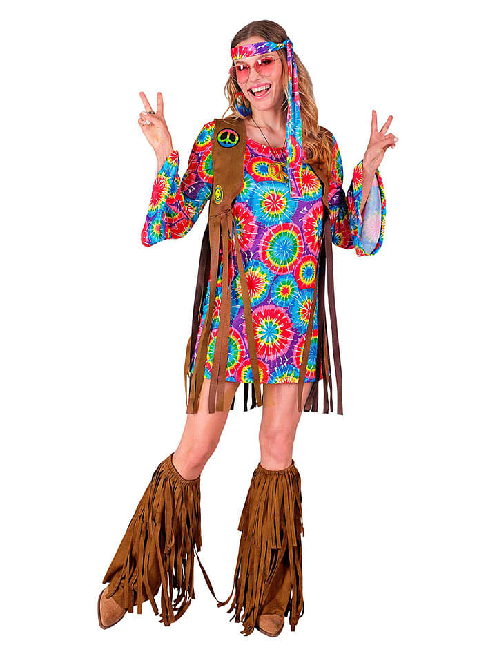 Carnival Party 4-częściowy kostium "Hippie" w kolorze jasnobrązowym ze wzorem rozmiar: S