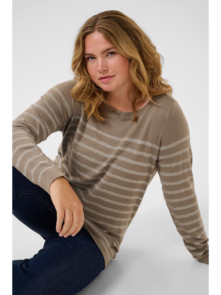 KAFFE curve Sweter "Linia" w kolorze szarobrązowym rozmiar: XL