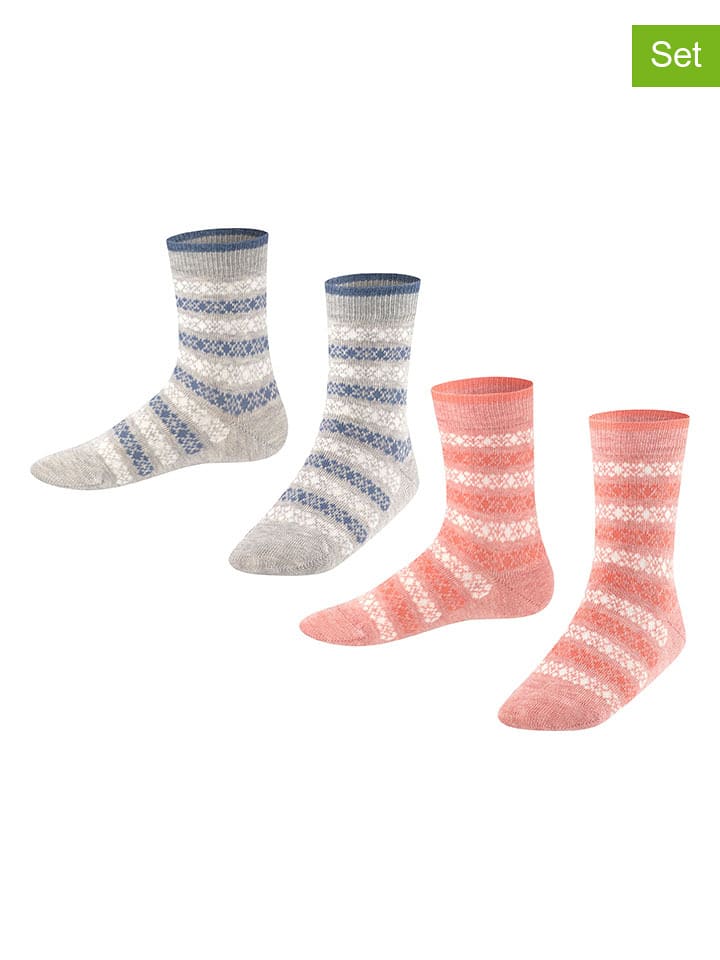 ESPRIT Skarpety (2 pary) "Geo Pattern" w kolorze jasnoróżowo-szarym rozmiar: 23-26