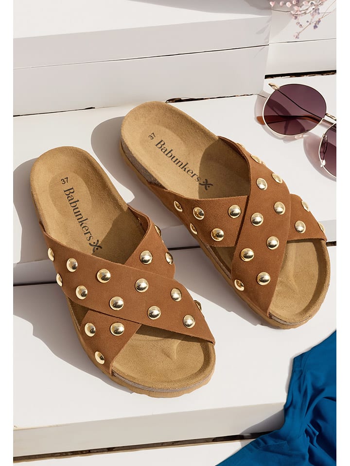 BABUNKERS Family Skórzane klapki w kolorze brązowym rozmiar: 40