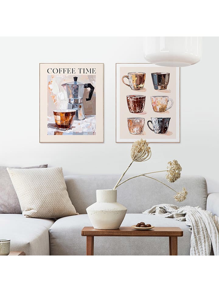 Orangewallz Druki artystyczne (2 szt.) "Coffee Time Set" w ramce rozmiar: 40x50 cm