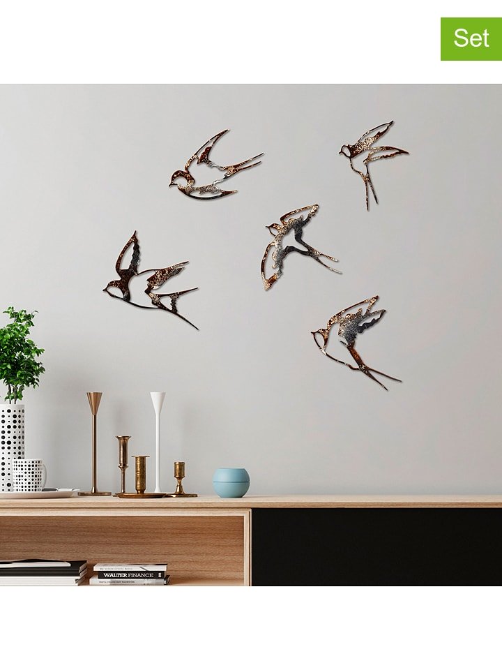 ABERTO DESIGN Dekoracje ścienne (5 szt.) "Birds - 2" w kolorze brązowo-czarnym rozmiar: onesize