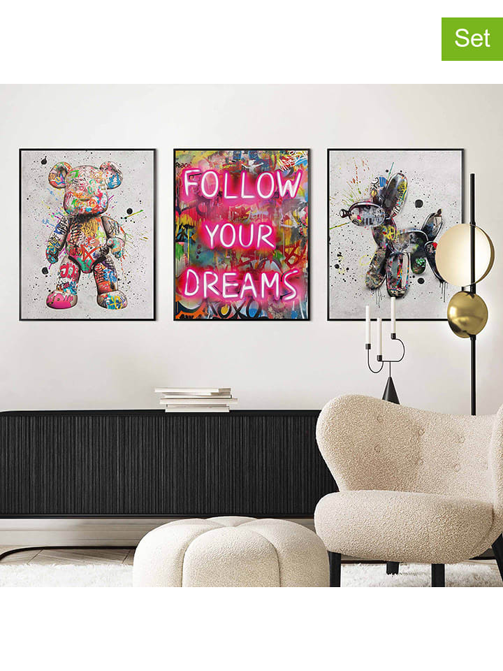 Orangewallz Druki artystyczne (3 szt.) "Streetart Graffiti" w ramce rozmiar: 40x50 cm