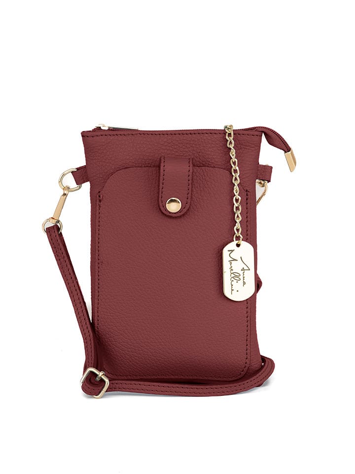Anna Morellini Skórzana torebka "Erica" w kolorze bordowym na telefon - 14 x 21 x 1 cm rozmiar: onesize