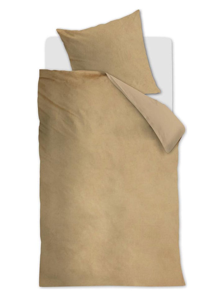 At Home Komplet pościeli aksamitnej "Tender" w kolorze beżowym rozmiar: 155x220 cm