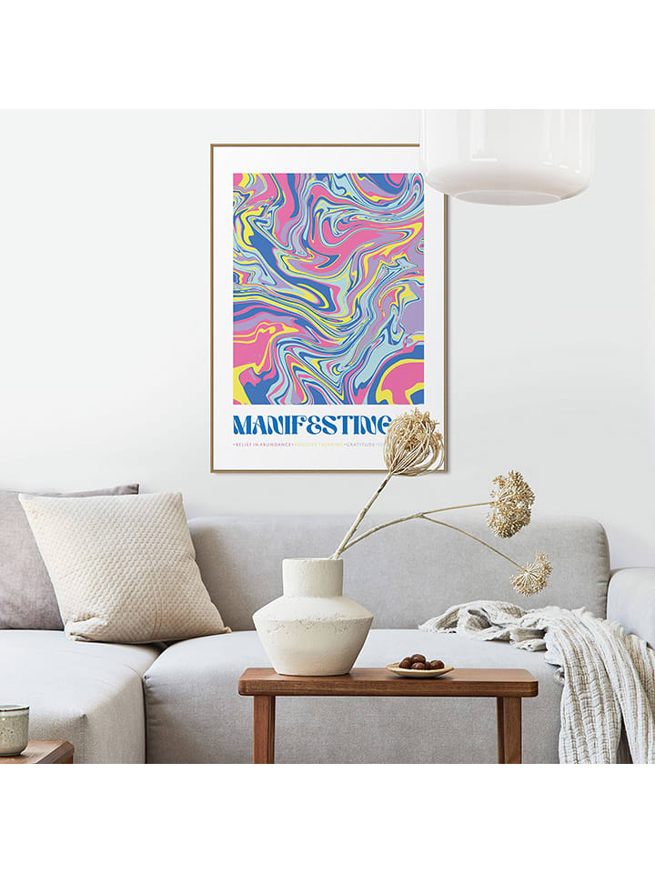 Orangewallz Druk artystyczny "Happy Vibes" w ramce rozmiar: 50x70 cm