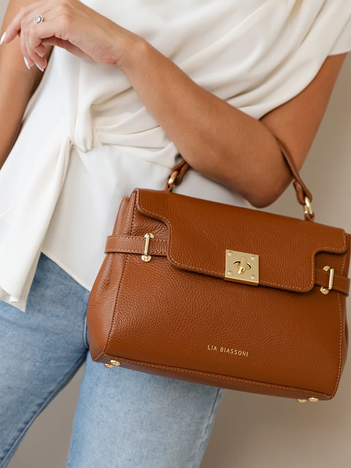 Lia Biassoni Skórzana torebka w kolorze jasnobrązowym - 30 x 22 x 10 cm rozmiar: onesize