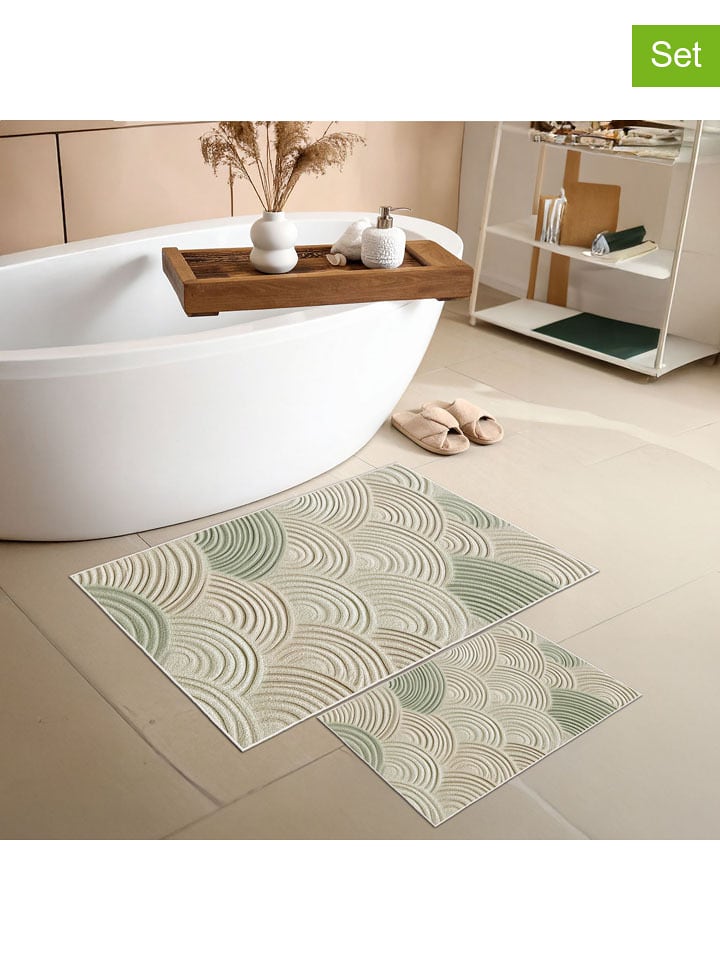 Colourful Cotton Dywaniki łazienkowe (2 szt.) w kolorze zielono-beżowym rozmiar: onesize