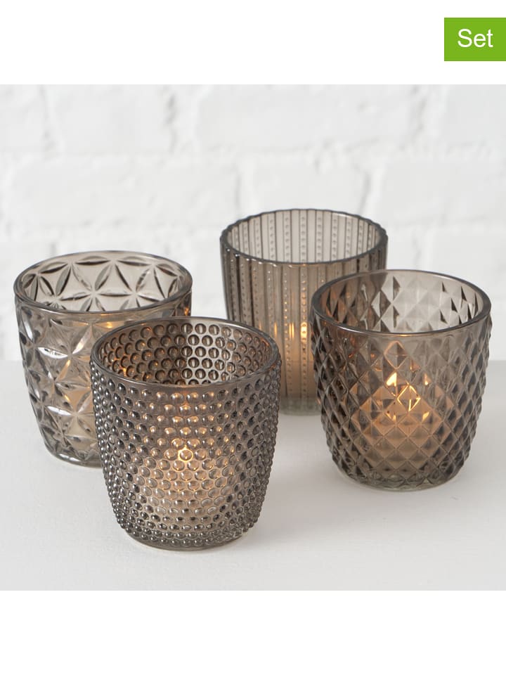 Boltze Świeczniki (4 szt.) "Marilu" w kolorze szarym - wys. 8 x Ø 7 cm rozmiar: onesize