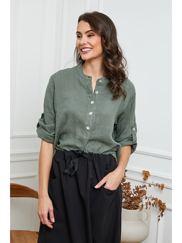 La Compagnie Du Lin Lniana bluzka "Jimenez" w kolorze khaki rozmiar: S