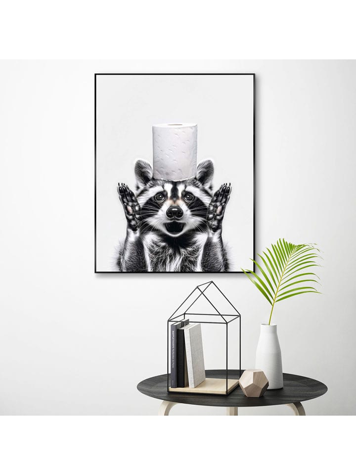 Orangewallz Druk artystyczny "Racoon Paper Surprise" w ramce rozmiar: 40x50 cm