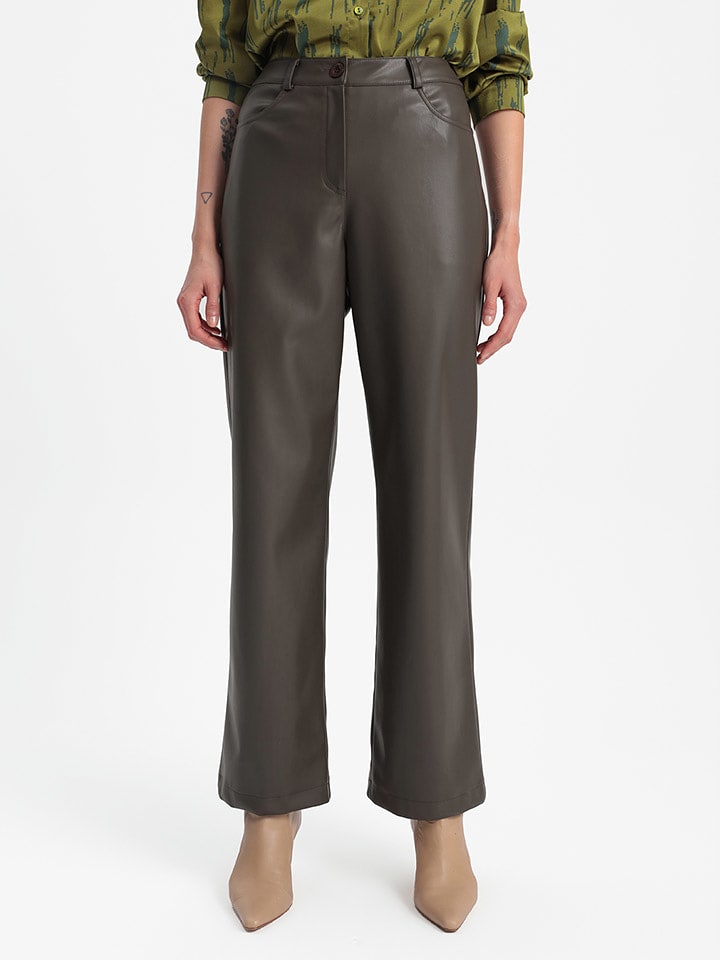 BGN Spodnie w kolorze ciemnozielonym ze skóry syntetycznej rozmiar: 40