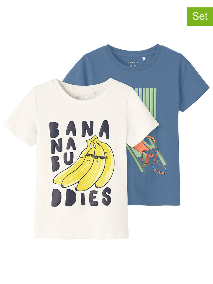 name it Koszulki (2 szt.) "Dean" w kolorze niebieskim i białym rozmiar: 98