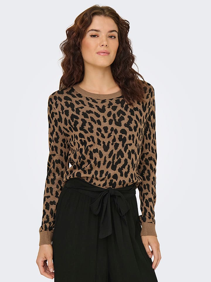 ONLY Sweter w kolorze jasnobrązowo-czarnym rozmiar: M
