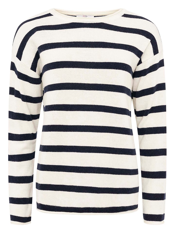 Zwillingsherz Sweter "Stripes" w kolorze kremowo-granatowym rozmiar: S
