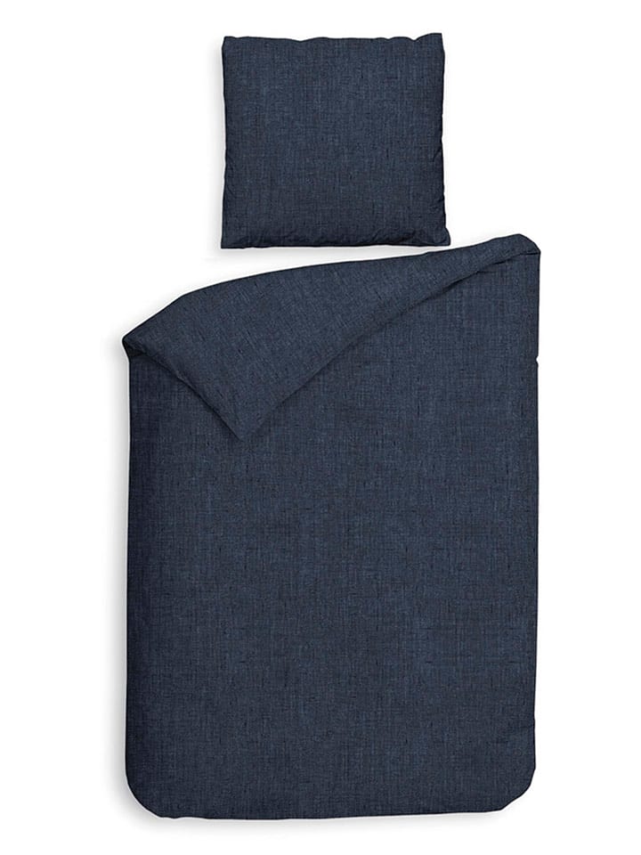 HNL Komplet pościeli flanelowej "Franela" w kolorze granatowym rozmiar: 155x220 cm