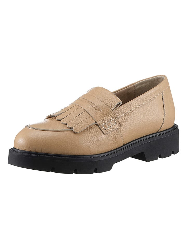 Heine Skórzane slippersy w kolorze beżowym rozmiar: 38