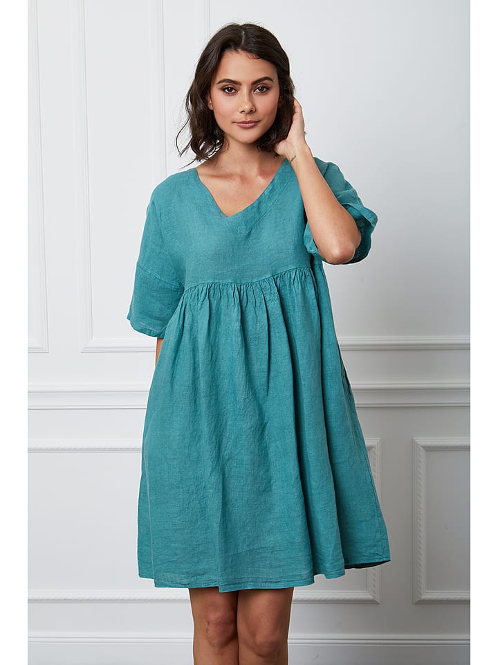 Fleur de Lin Lniana sukienka "Etsy" w kolorze turkusowym rozmiar: XL