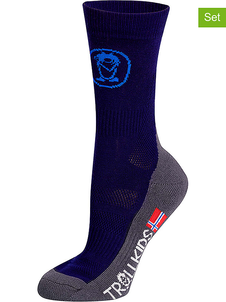 Trollkids Skarpety trekkingowe (2 pary) "Mid Cut Socks II" w kolorze granatowym rozmiar: 27-30