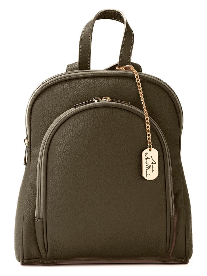 Anna Morellini Skórzany plecak "Breta" w kolorze khaki - 24 x 12 x 30 cm rozmiar: onesize