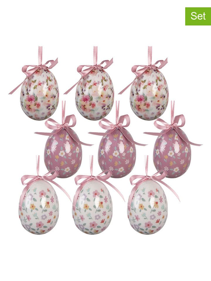 Clayre & Eef Zawieszki dekoracyjne (9 szt.) "Egg" w kolorze kremowo-jasnoróżowym - Ø 5 cm rozmiar: onesize