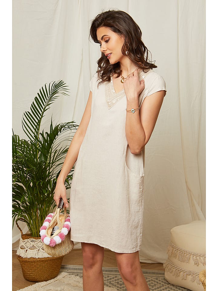 Lin Passion Lniana sukienka w kolorze beżowym rozmiar: 34/36