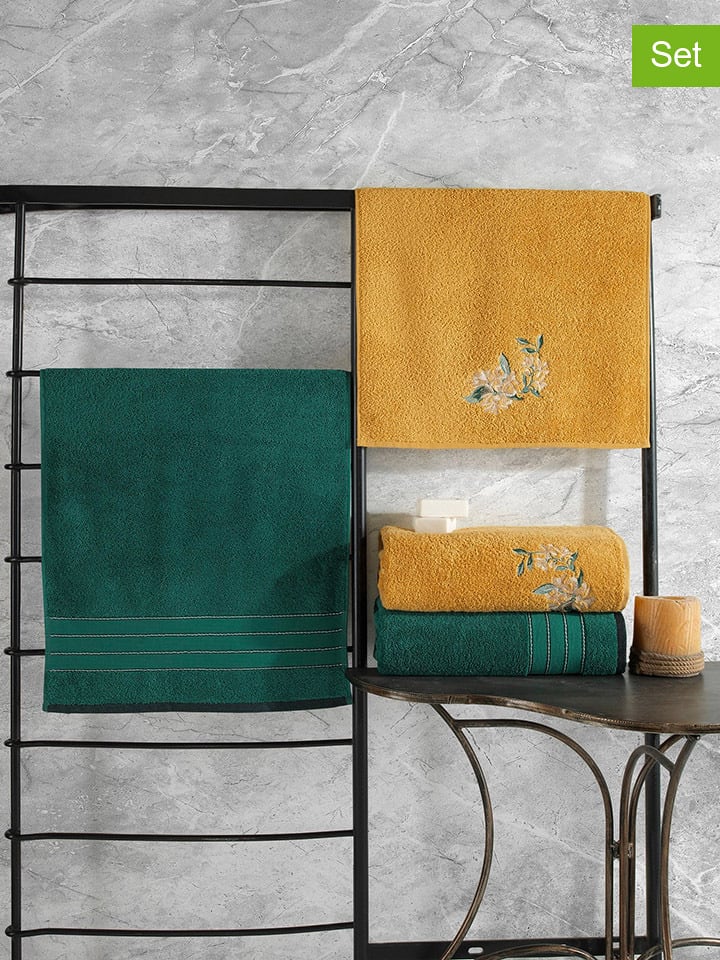 Elizabed 4-częściowy zestaw ręczników w kolorze zielono-żółtym rozmiar: onesize