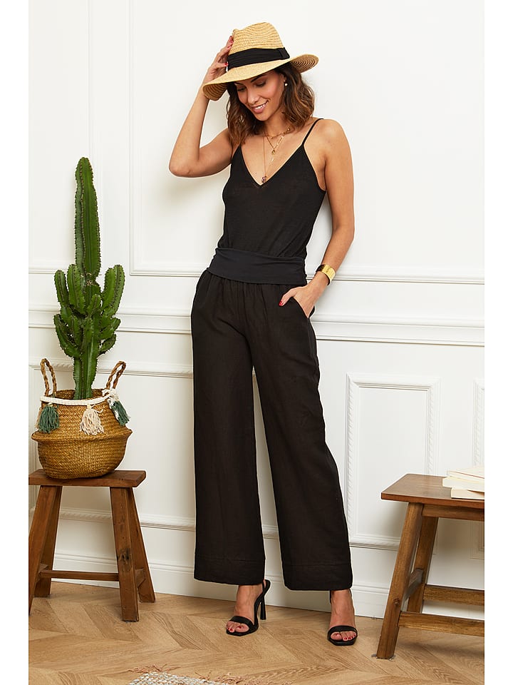 Le Monde du Lin Lniane spodnie "Valencia" w kolorze czarnym rozmiar: 38/40