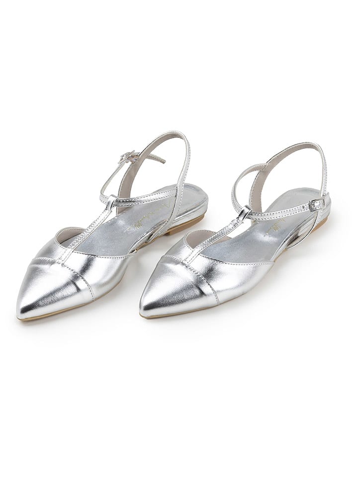 Anna Morellini Skórzane klapki "Grissanila" w kolorze srebrnym z paskiem rozmiar: 41