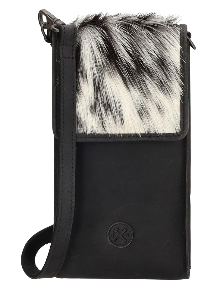 HIDE & STITCHES Skórzana torebka w kolorze biało-czarnym na telefon - 9 x 17,5 x 2 cm rozmiar: onesize