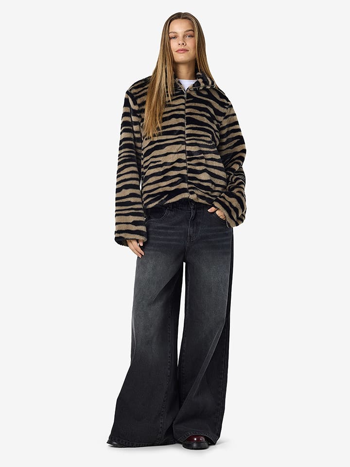 Noisy may Kurtka pluszowa w kolorze czarno-jasnobrązowym rozmiar: XS