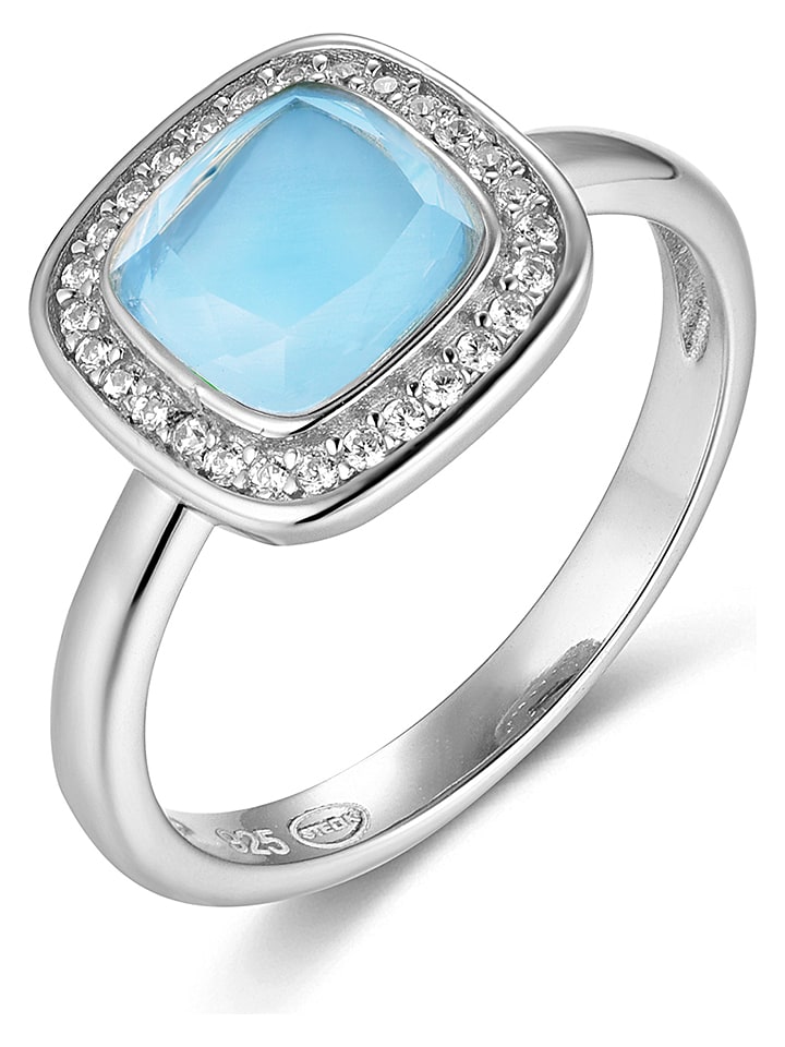 Les Petites Précieuses Srebrny pierścionek z topazem i cyrkoniami rozmiar: 52