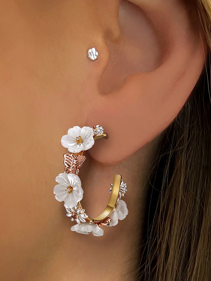 Les Petites Précieuses Pozłacane kolczyki-kreole z perłą i cyrkoniami rozmiar: onesize