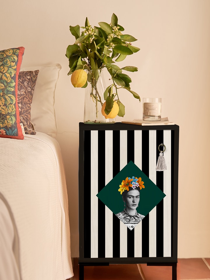 Madre Selva Stolik nocny "William" w kolorze czarno-biało-zielonym - 40 x 67 x 30 cm rozmiar: onesize