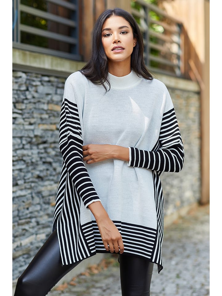 Milan Kiss Ponczo w kolorze kremowo-czarnym rozmiar: M